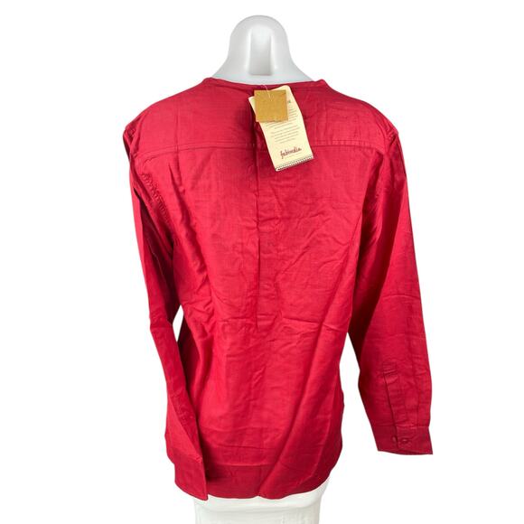 NEW Fabindia Womens Red Silk Button Long Sleeve Henley Shirt Blouse Top Size S - Picture 2 of 4